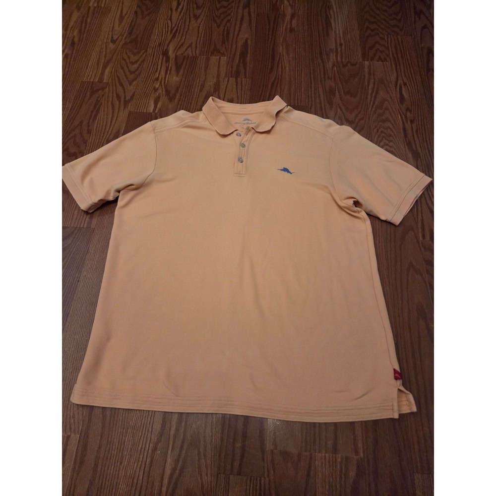 Tommy Bahama Mens Peach Golf Polo‎ Shirt Embroidered Marlin Logo Size L G